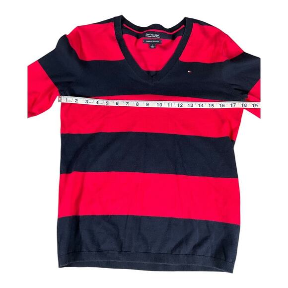 Tommy Hilfiger Pima Cotton Blend Size Medium Pink & Blue V-Neck Sweater Preppy - Picture 10 of 10